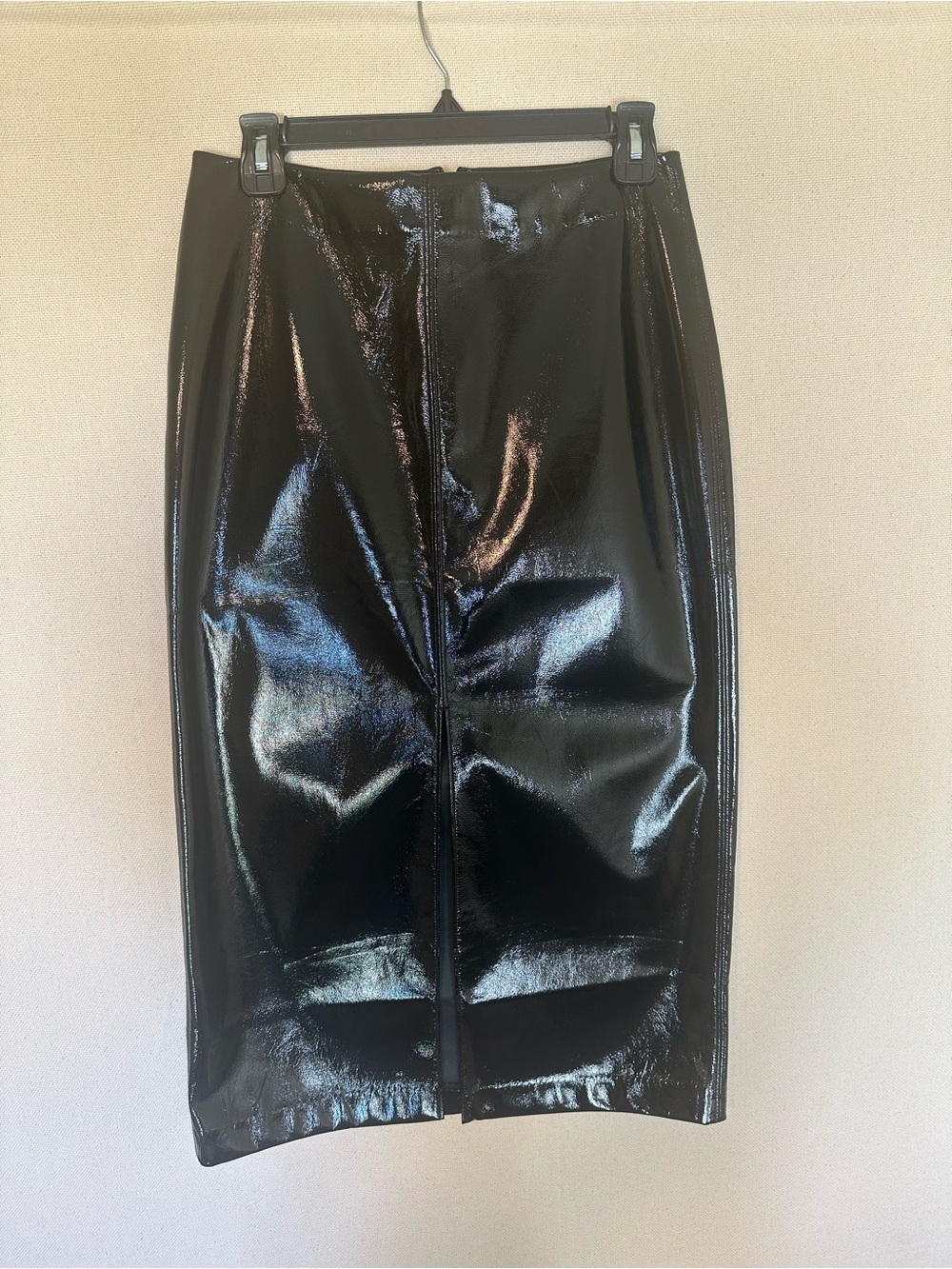 NWT GAP Faux Patent Leather Black Pencil MIDI High Waist Front Slit Skirt Size 4